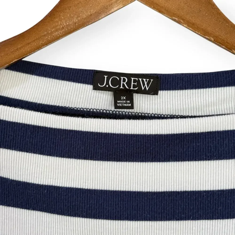 J. Crew Fine-Rib Fitted Navy White Striped Boatneck T-Shirt 2X Nautical BY387